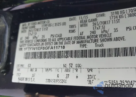 2016 Ford F-150 Xl z USA, uszkodzony, nr VIN 1FTFW1EF8GFA11718